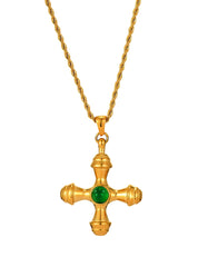 Kiara Green Stone Cross Golden Necklace