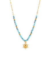 Sun In Blue Turquoise Golden Neckalce