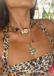 Lou Turquoise Shell Cross Summer Golden Necklace