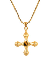 Kiara Green Stone Cross Golden Necklace