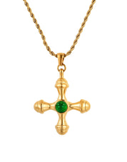 Kiara Green Stone Cross Golden Necklace