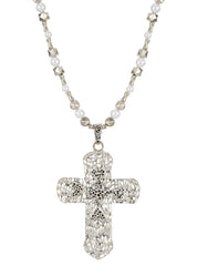 Ursula Large Cross Silver Long Necklace