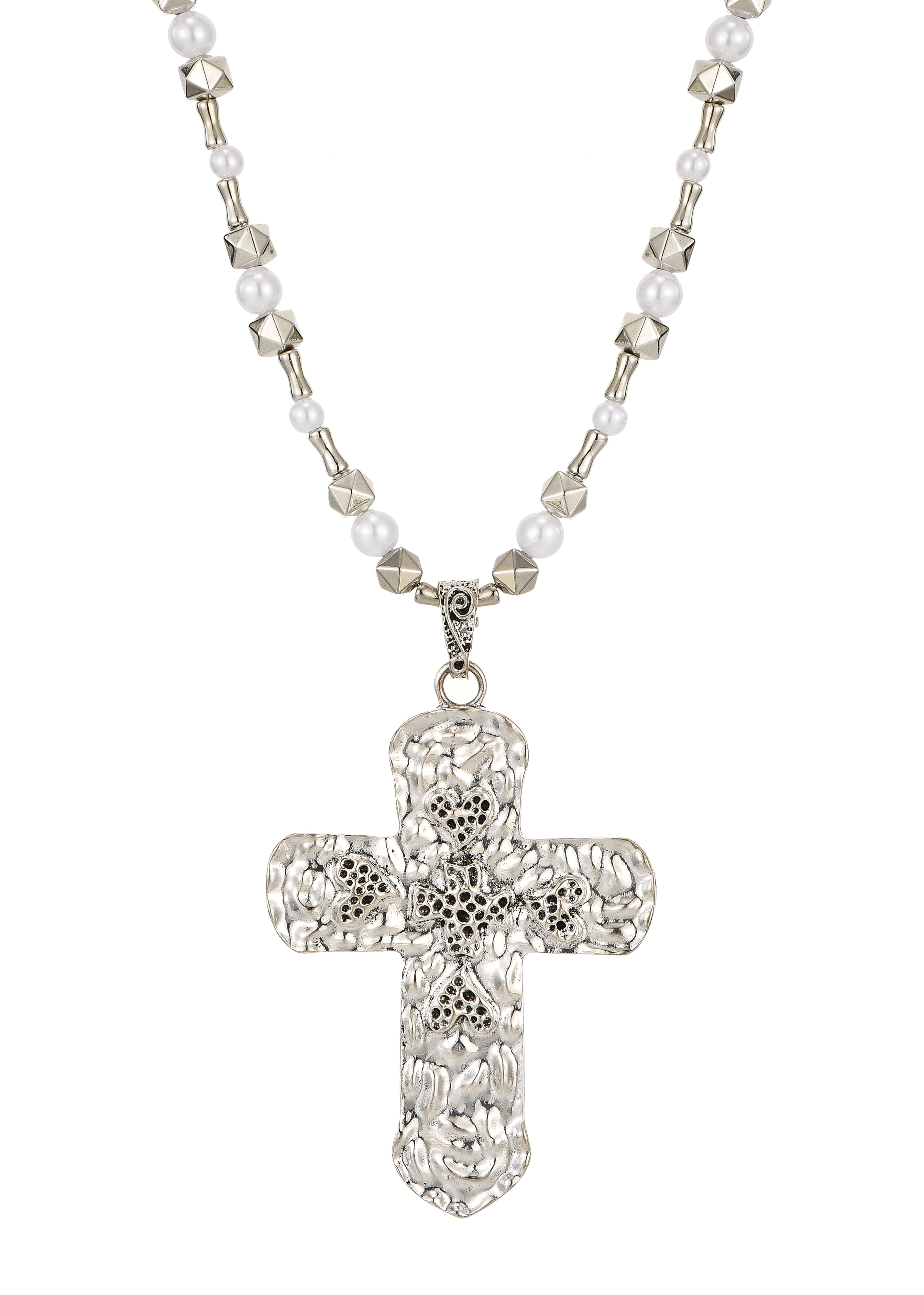Ursula Large Cross Silver Long Necklace
