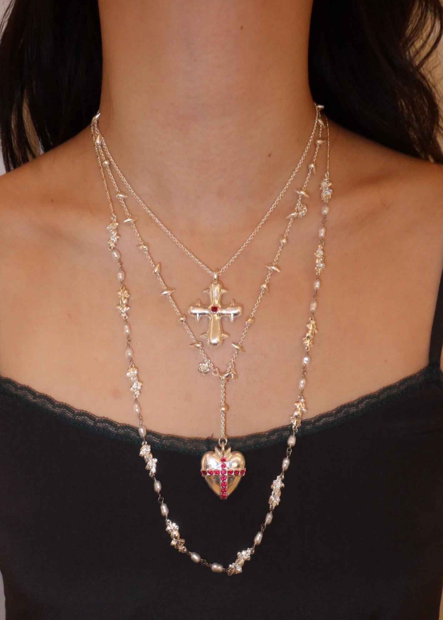 Laurent Pearl Silver Long Chain Necklace