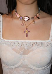 Luana Pink Cross Golden Necklace
