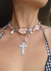 Scarlett Pink Silver Cross Necklace