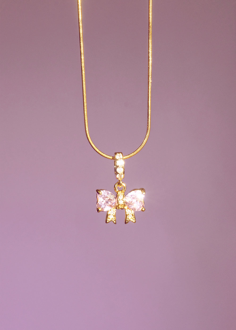 Marvis Pink Bow Golden Necklace