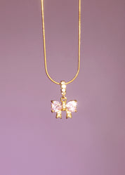 Marvis Pink Bow Golden Necklace
