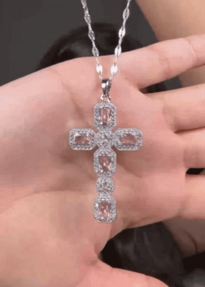 Scarlett Pink Silver Cross Necklace