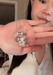 Hug Me Bear Necklace - Silver