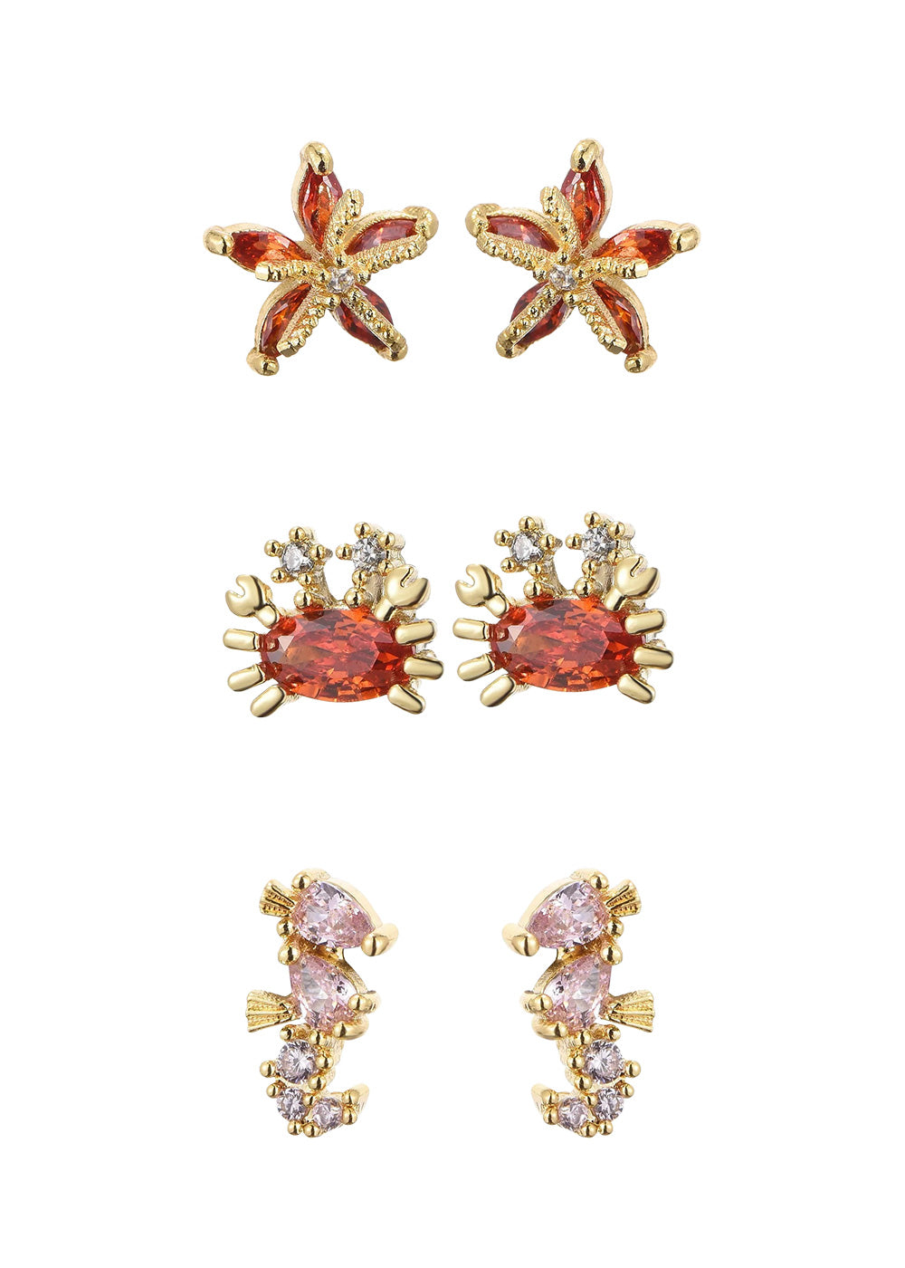 (Combo 3-in-1) Petit Crystal Sea Friends Earrings Set