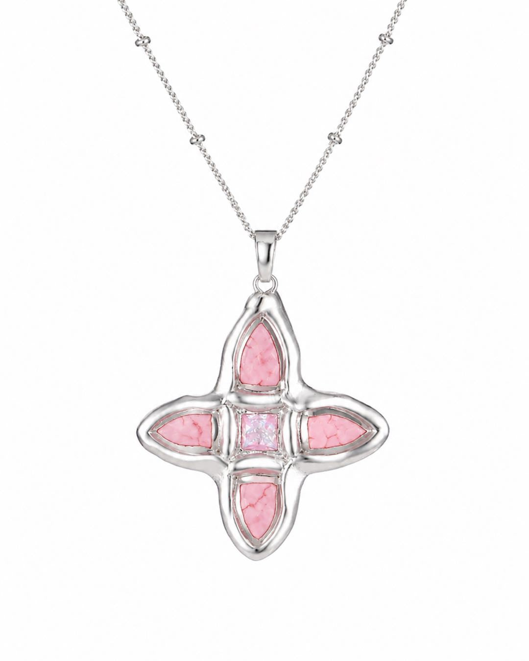 (Pre-Order) Lou Pink Cross Silver Necklace