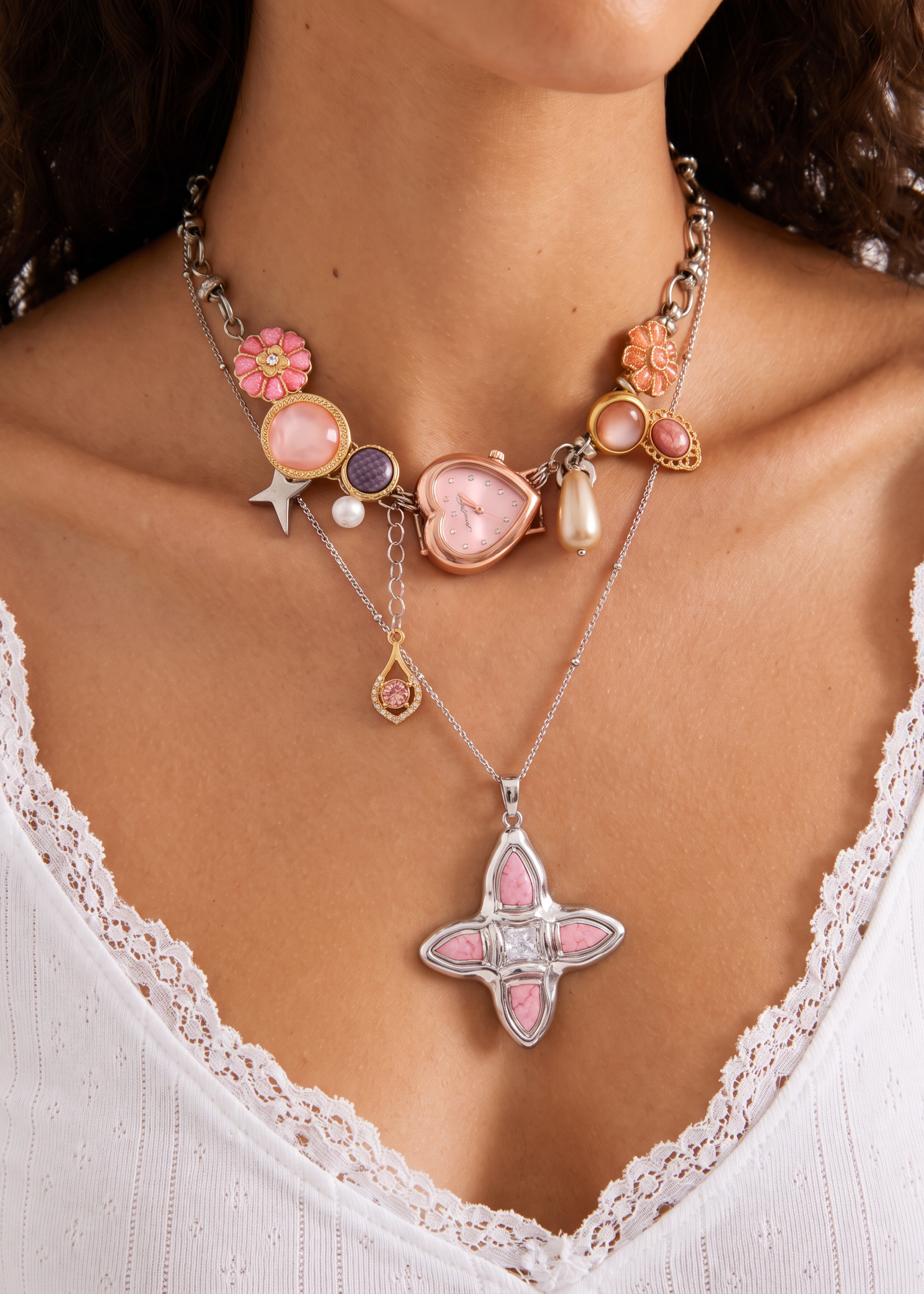 (Pre-Order) Lou Pink Cross Silver Necklace