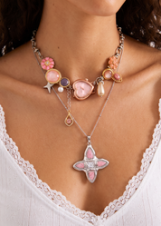 (Pre-Order) Lou Pink Cross Silver Necklace