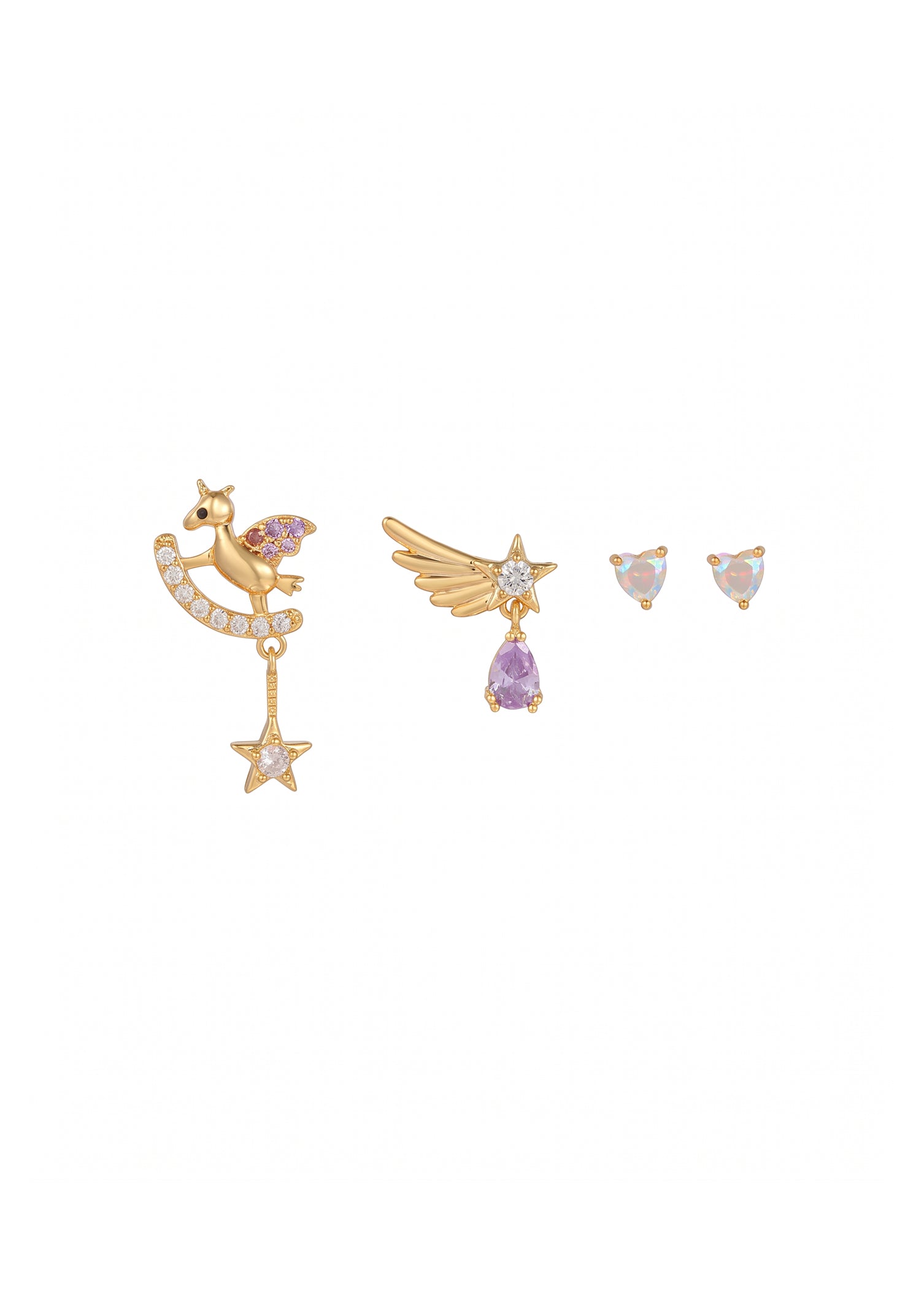 Petit Unicorn Wing Golden Earrings Set