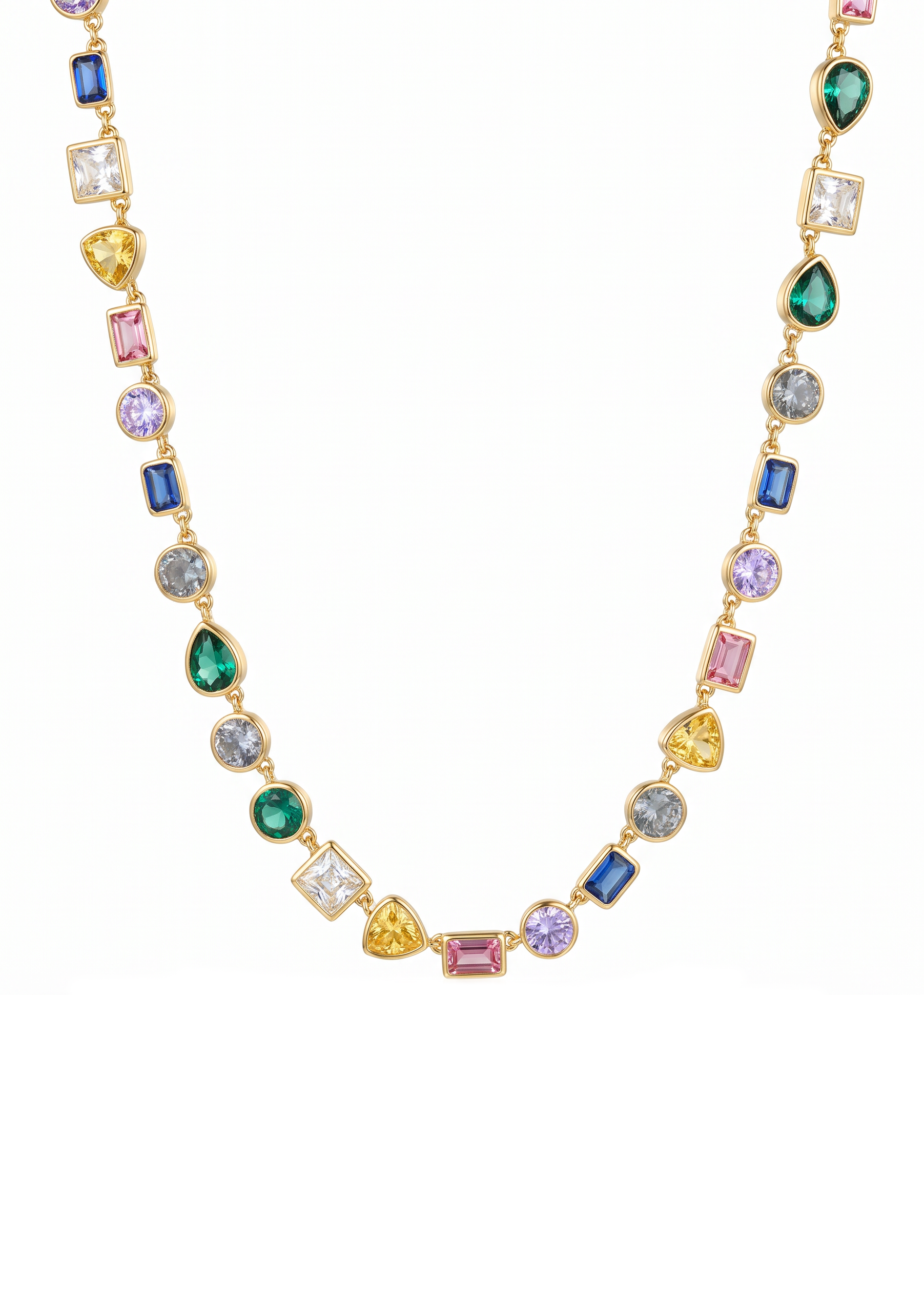 Rania Colorful Crystals Golden Necklace