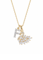 White Swan Wings Alphabets Golden Necklace