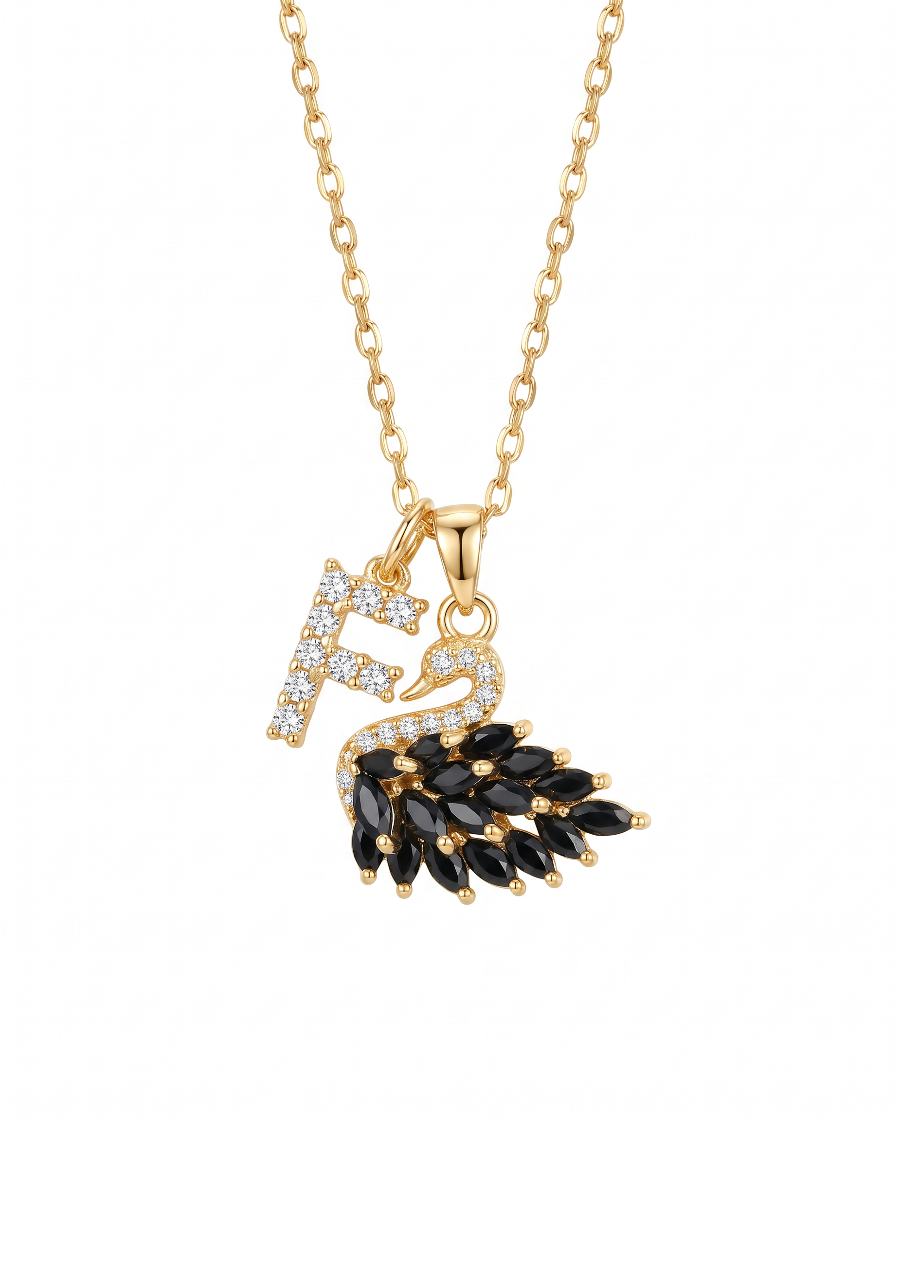 Black Swan Wings Alphabets Golden Necklace