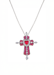 Trya Red Heart Cross Glitterling Necklace