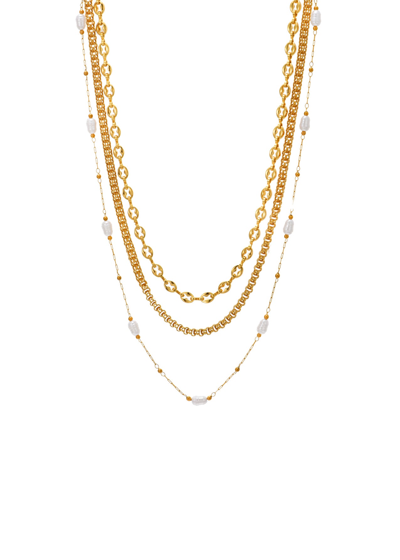 Pearl Triple-Layer Golden Necklace