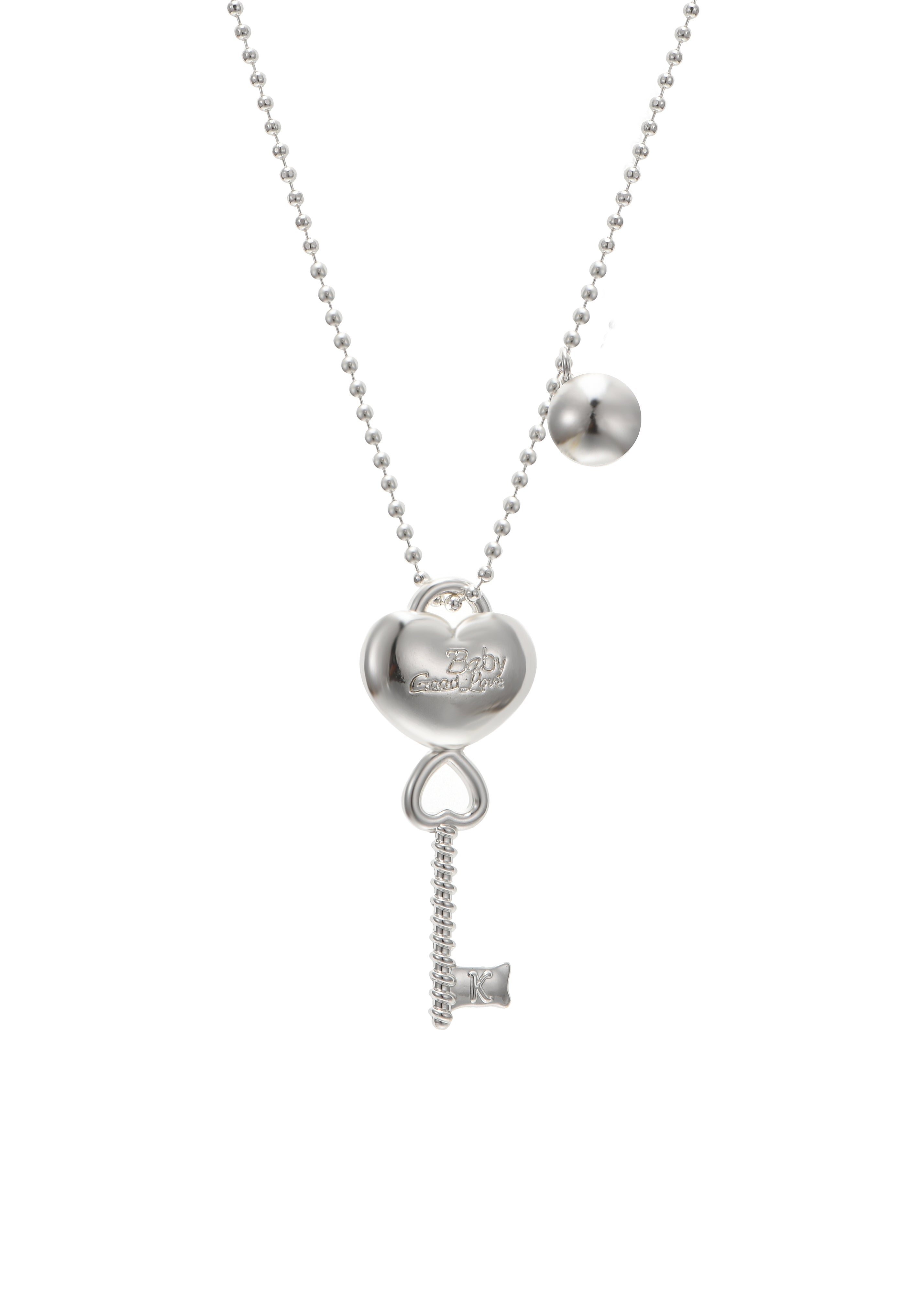 Love Key Silver Long Chain Necklace