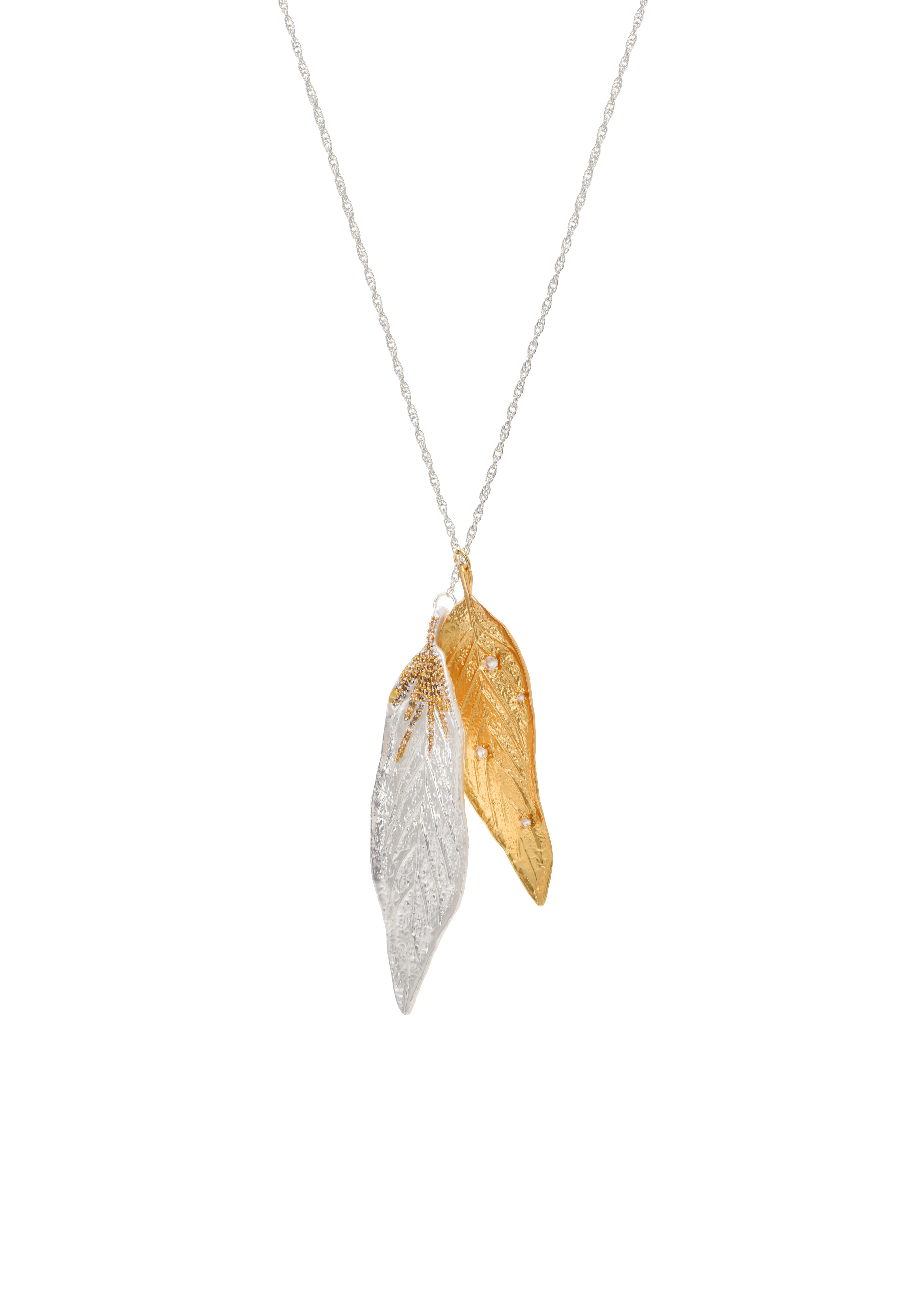 Feuille d'Ete Golden Silver Long Chain Necklace
