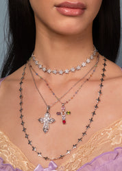 Pauline Cross Silver Long Necklace