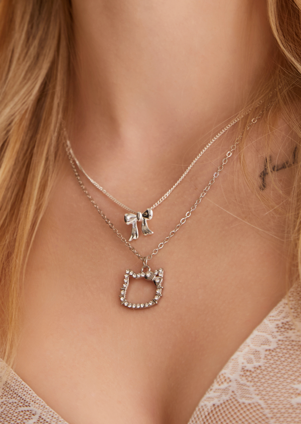Glittering Kitty Silver Necklace