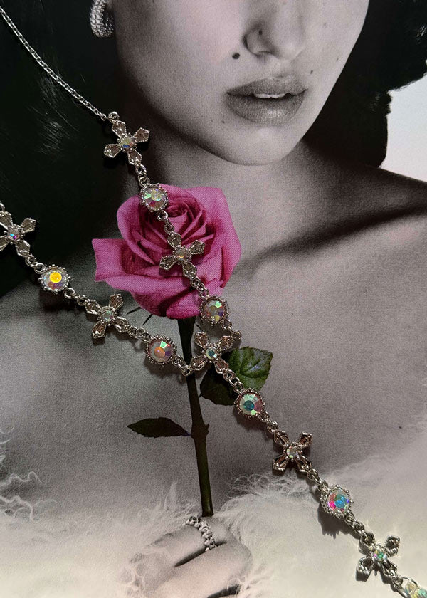 【LA MER MA MAISON】24FW★ SILVER BUTTON NECKLACE Meer Glittering Cross Silver Lariat Necklace – Maison Foufou