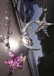 Beatrice By The Sea Pink Pearl Seastar Grunge Silver Necklace