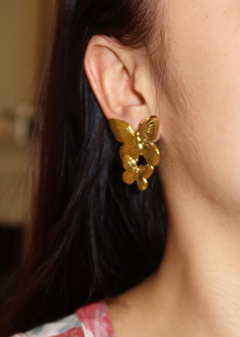 Duo Giant Golden Moth Earrings