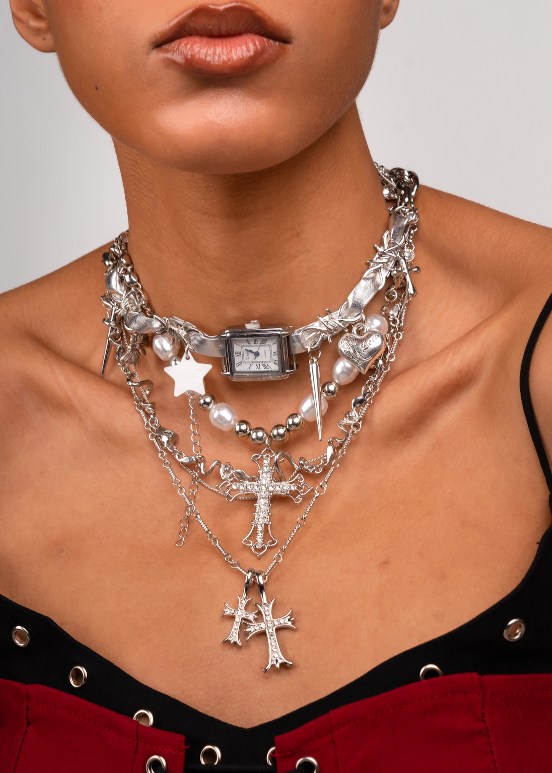 Midnight O'Clock Y2k Grunge Silver Choker Necklace – Vintage Midnight O'Clock Y2k Grunge Silver Choker Necklace – Vintage