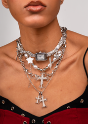 Midnight O'Clock Y2k Grunge Silver Choker Necklace