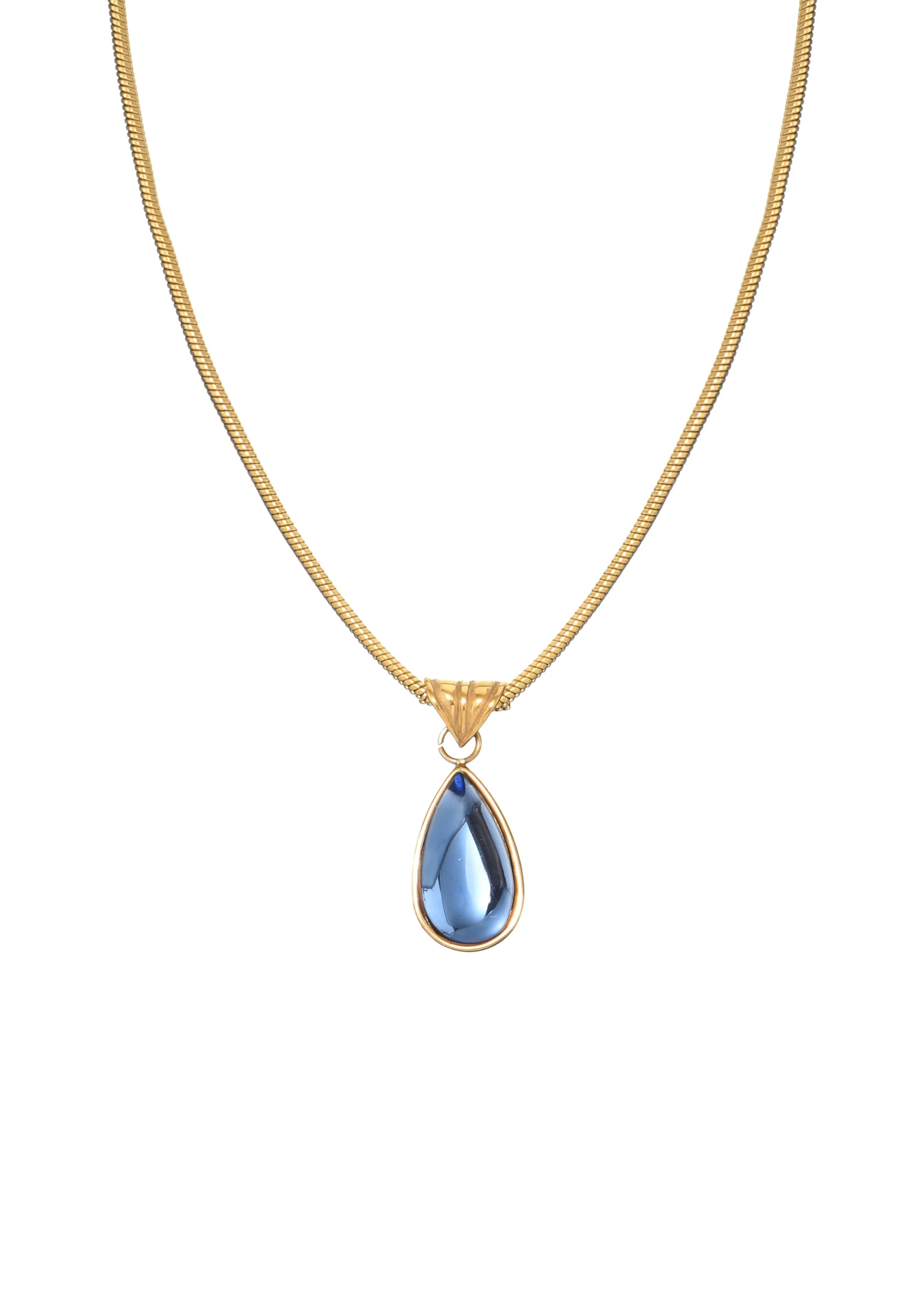 Rosalia Pink Stone Waterdrop Golden Necklace