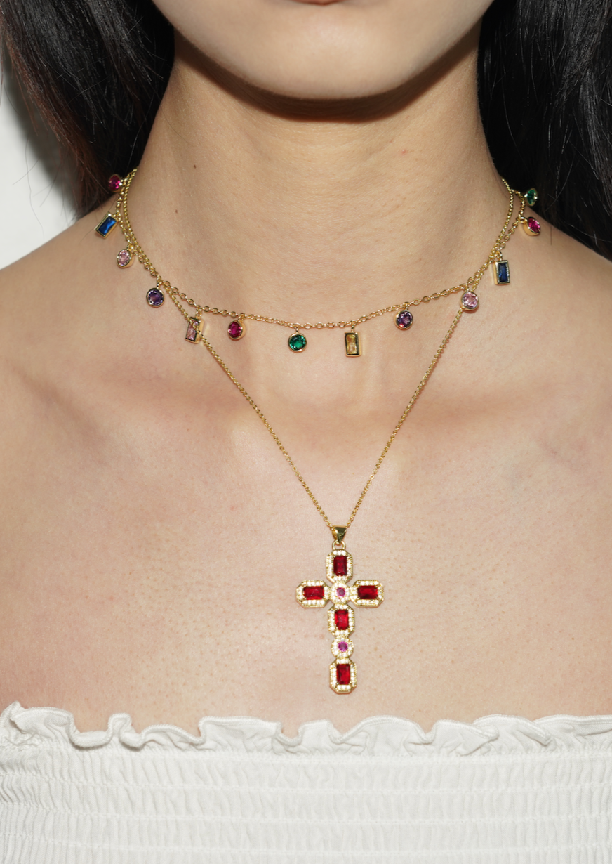 Scarlett Red Golden Cross Necklace – Maison Foufou Scarlett Red Golden Cross Necklace – Maison Foufou