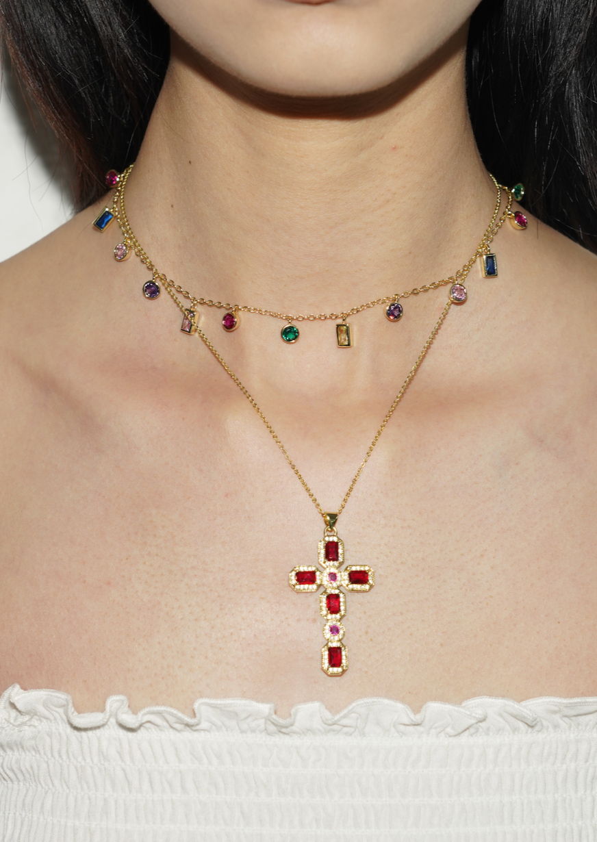 Scarlett Red Golden Cross Necklace