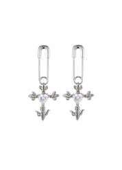 Foufou Fantasy Love Cross Heart Silver Earrings