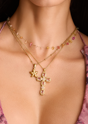 Scarlett Pink Golden Cross Necklace