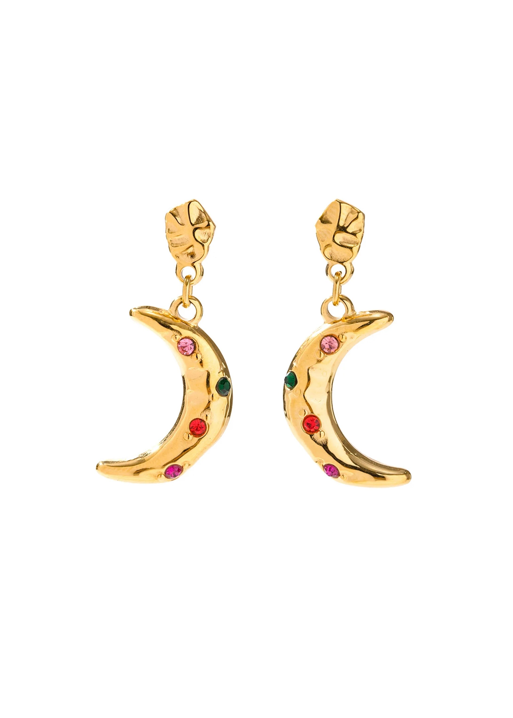Maya Colored Stone Golden Moon Earrings