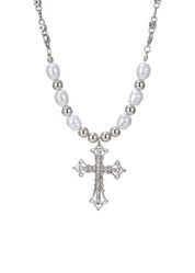 Vintage Pearl Cross Necklace