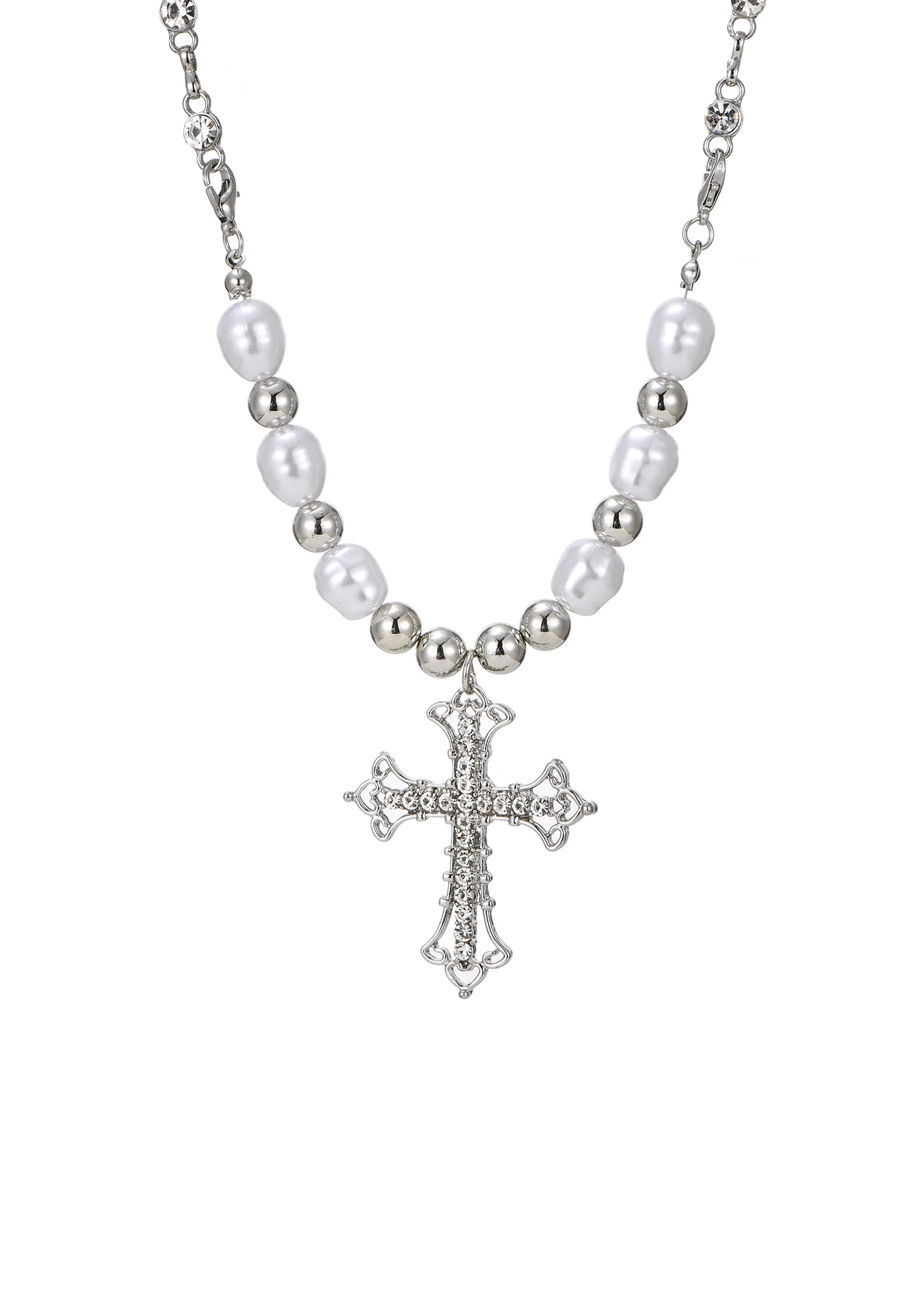Vintage Pearl Cross Necklace