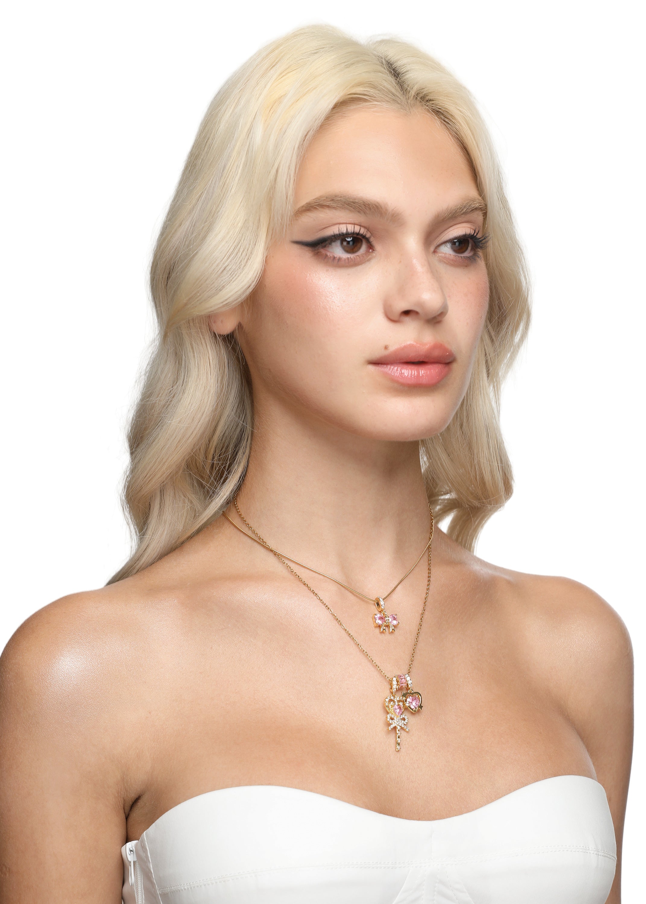 Marvis Pink Bow Golden Necklace