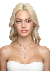 Marvis Pink Bow Golden Necklace