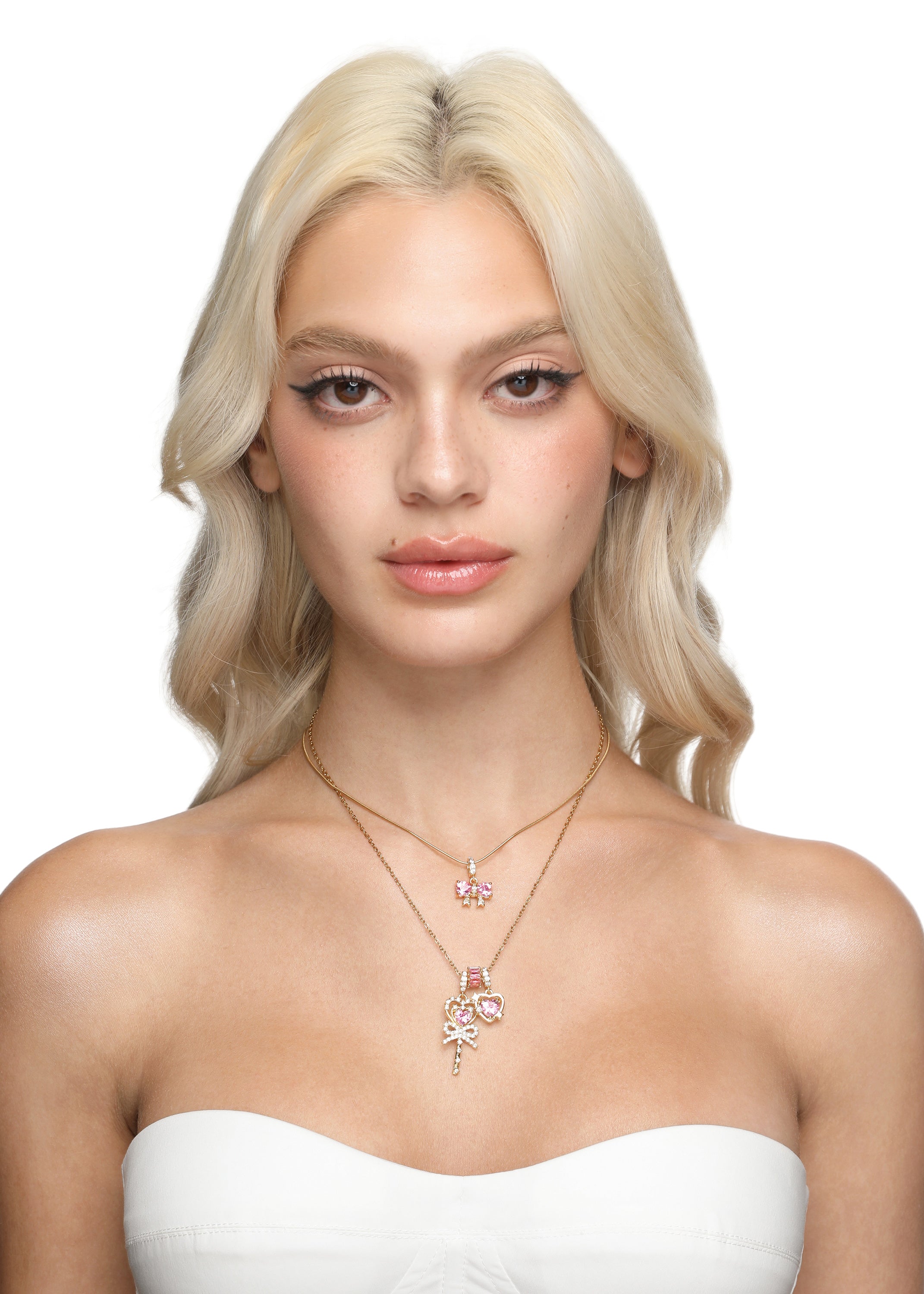 Marvis Pink Bow Golden Necklace