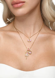 Marvis Pink Bow Golden Necklace