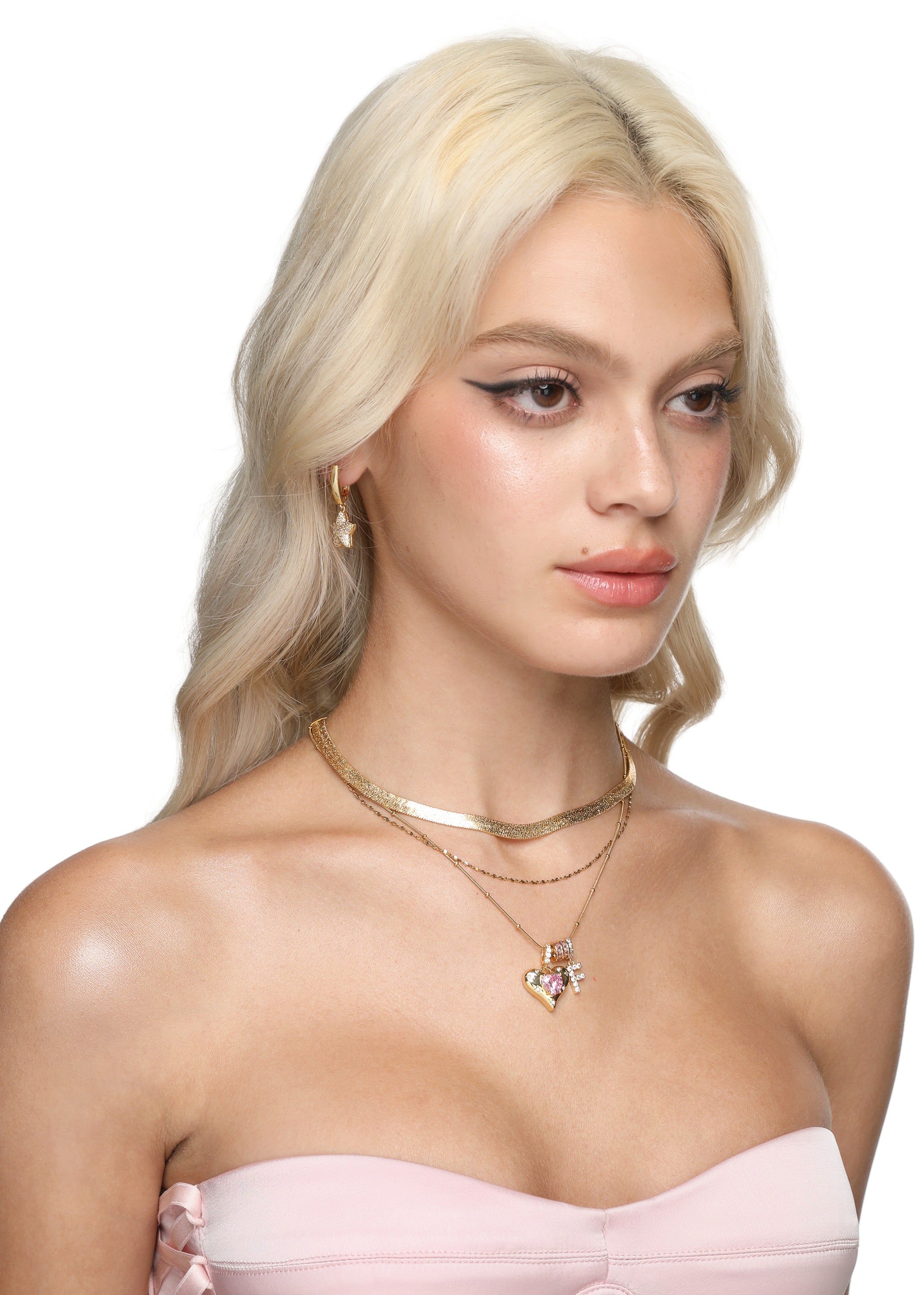 Foufou Heart Alphabets Necklace - Golden