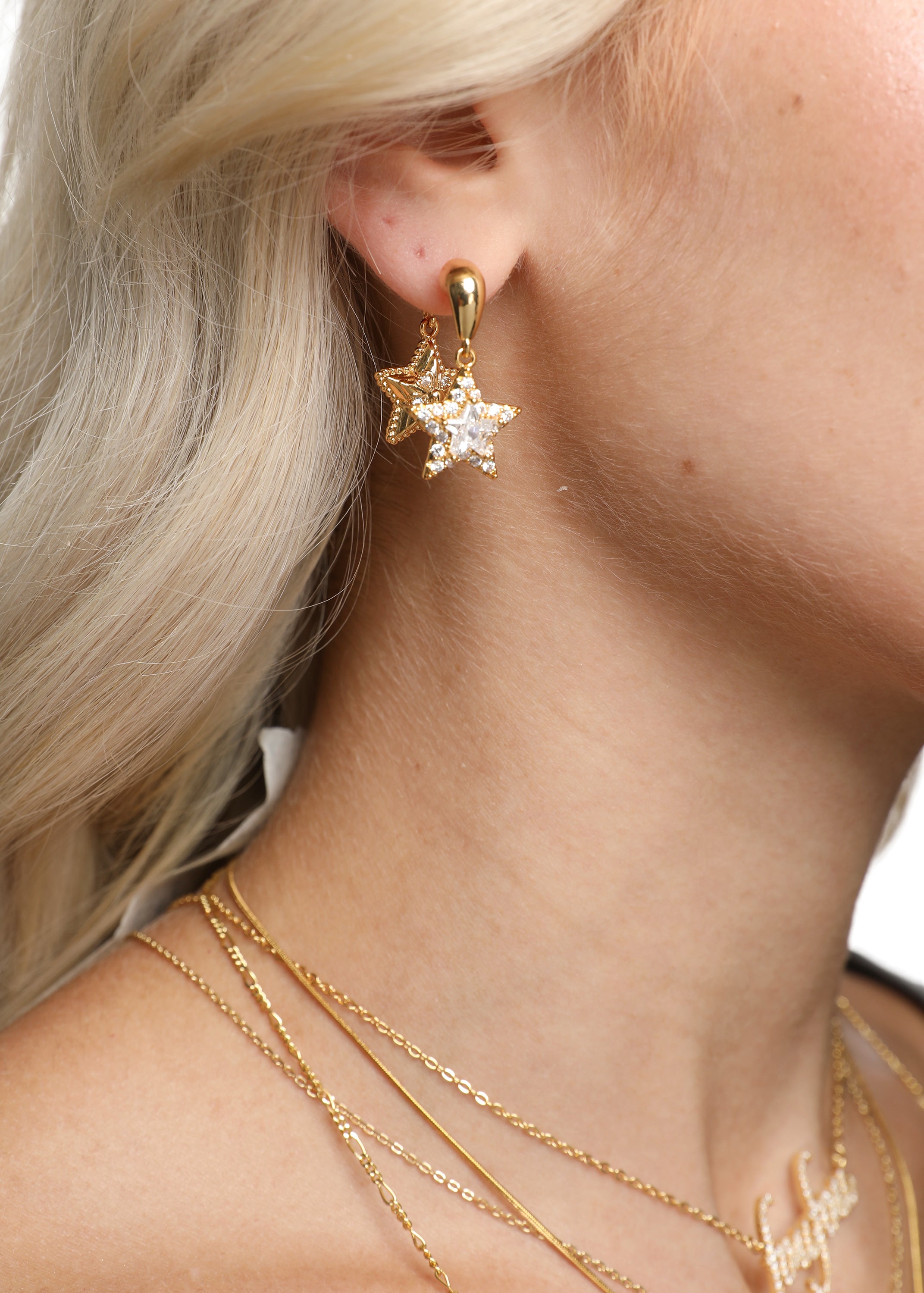 Double Star Earrings - Golden