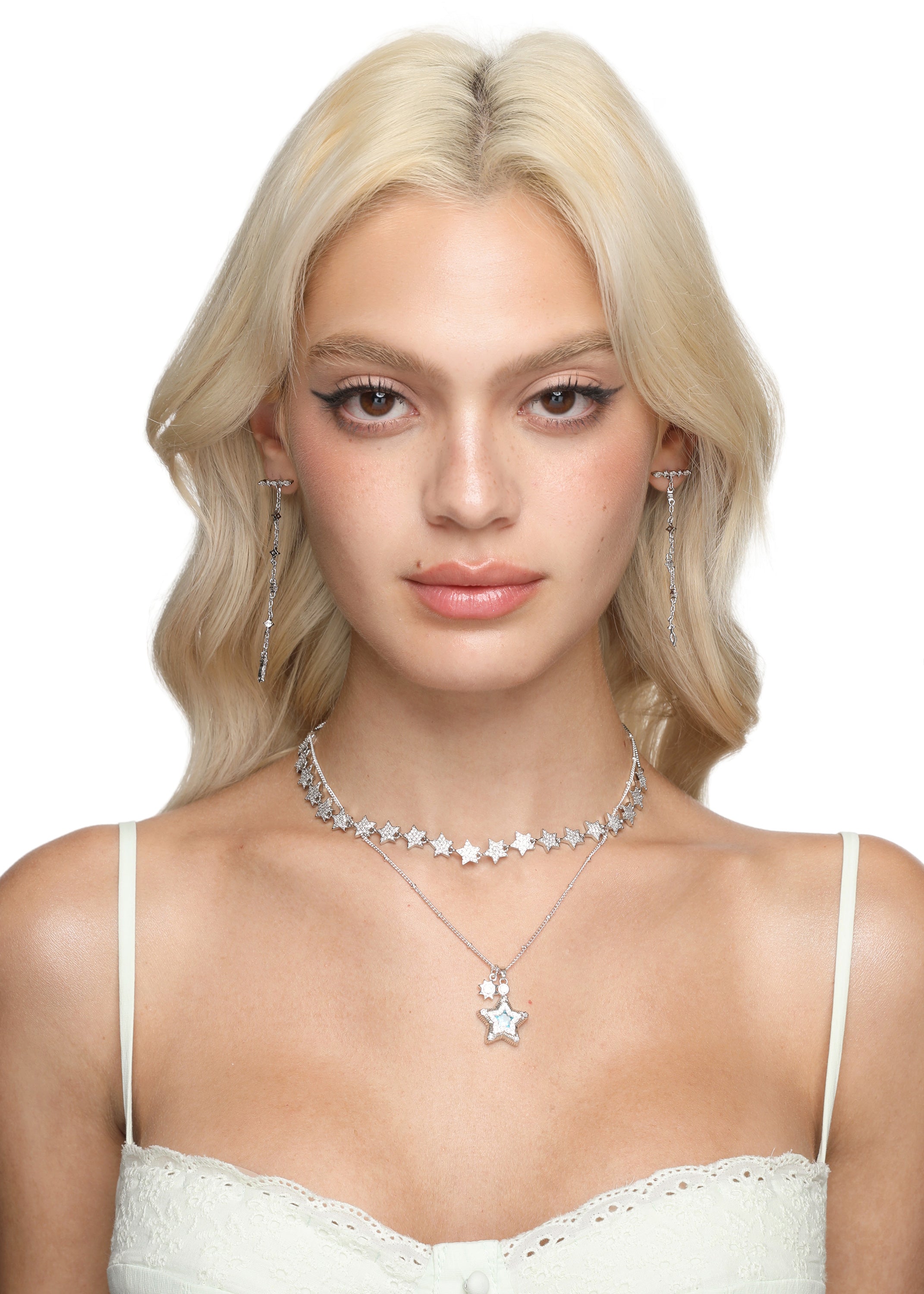 Jane Star Sun Necklace - Blue Silver