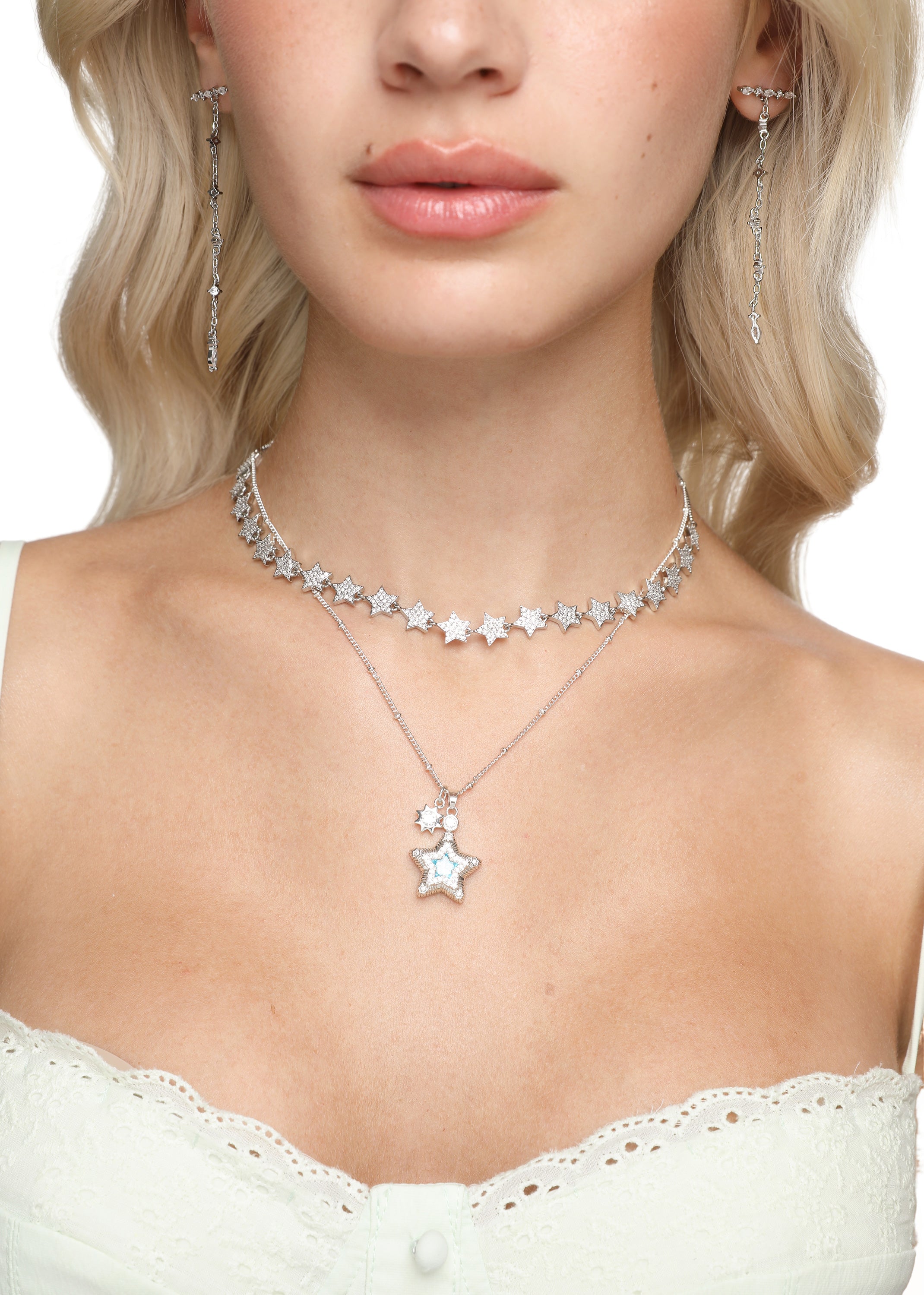 Jane Star Sun Necklace - Blue Silver