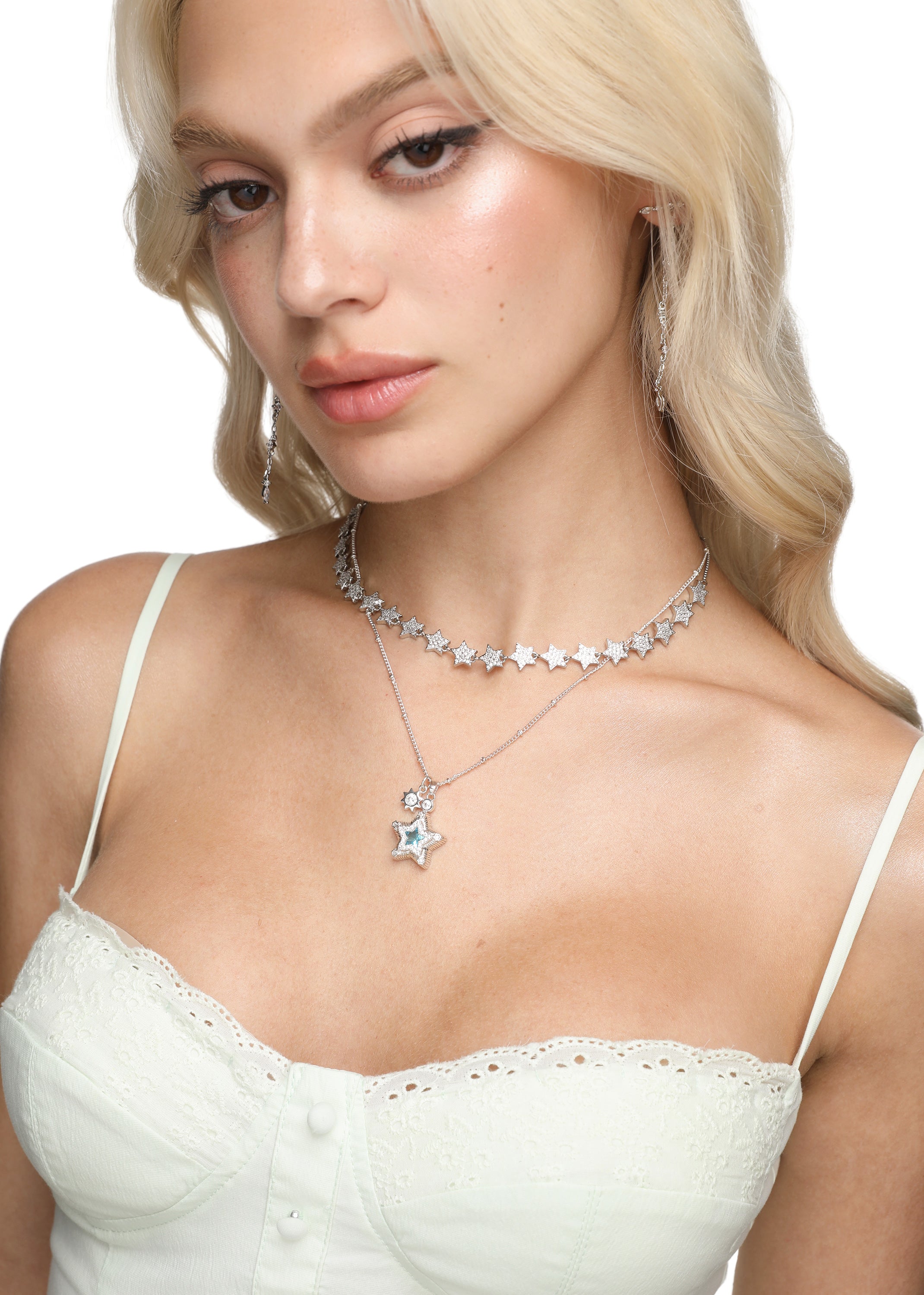 Jane Star Sun Necklace - Blue Silver